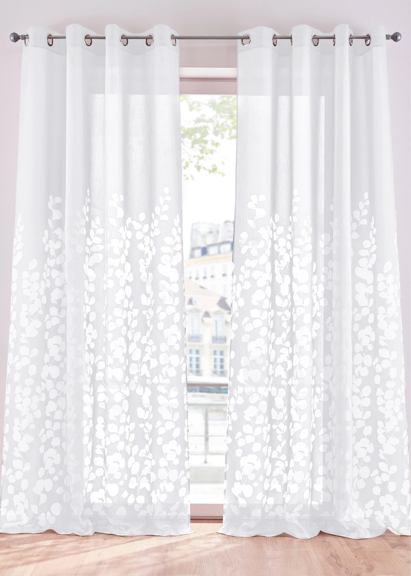 Záclona s listami (1 ks), vypaľovaná • biela • obchod bonprix