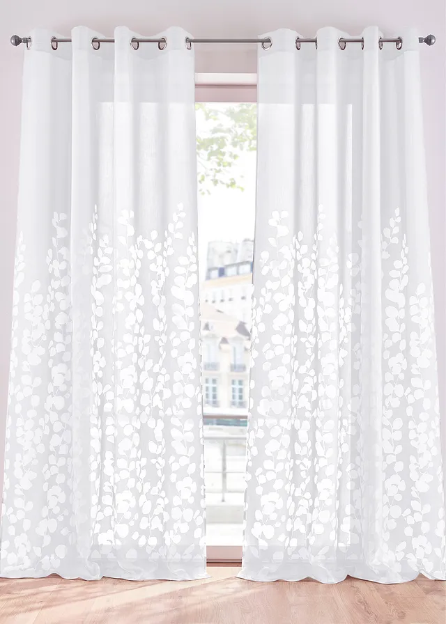 Záclona s listami (1 ks), vypaľovaná • biela • obchod bonprix