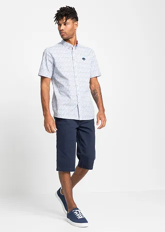 Chemise manches courtes 100% coton • blanc/bleu profond floral • Boutique bonprix