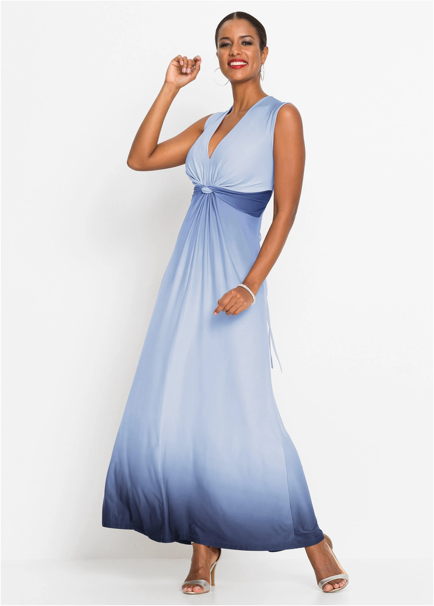 Rochie din jerse cu drapaj • albastru/bleumarin • magazin bonprix