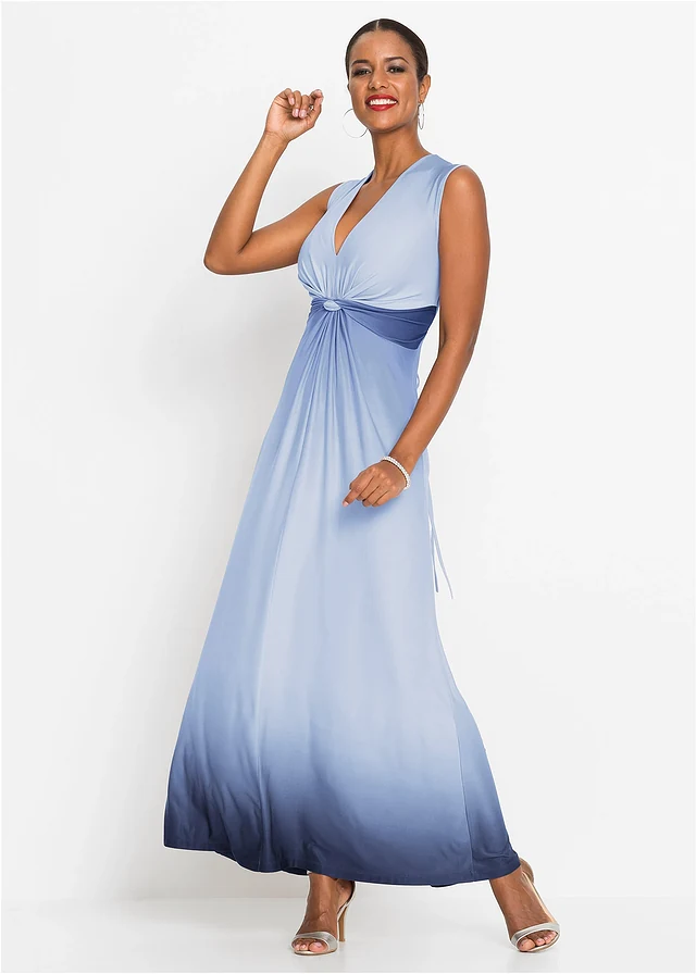 Jurk met knoopdetail, Kleur: blauw-donkerblauw