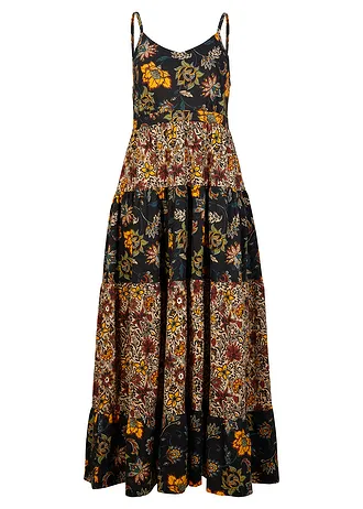 Maxi jurk met volants • zwart gebloemd • bonprix online shop
