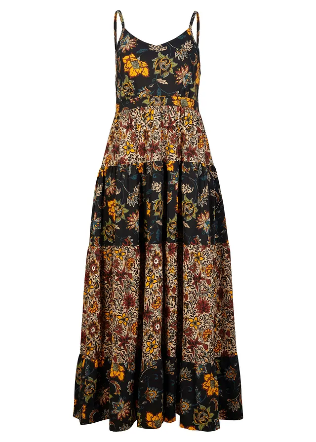 Robe longue à volants • noir floral • Boutique bonprix