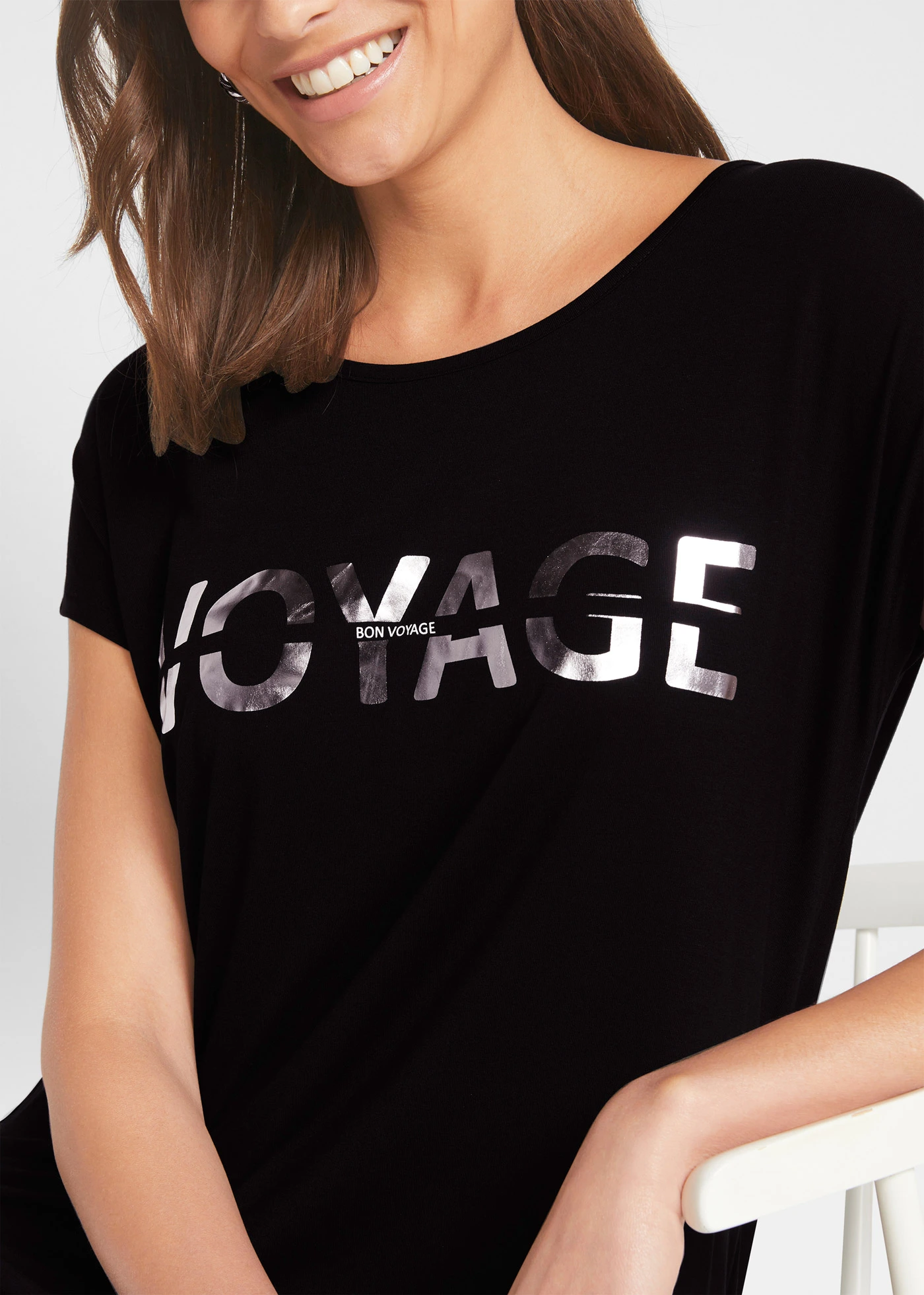 Dlouhé triko z viskózové směsi • černo-stříbrná • bonprix obchod