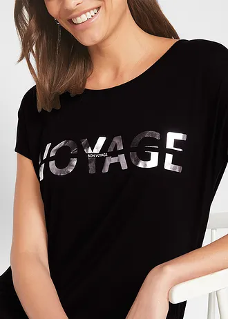 Dlouhé tričko z viskózové směsi • černá /stříbrná • bonprix obchod