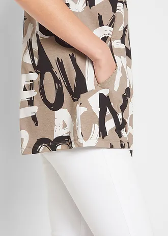 Dlouhé triko • hnědošedo-černo-bílá s potiskem • bonprix obchod