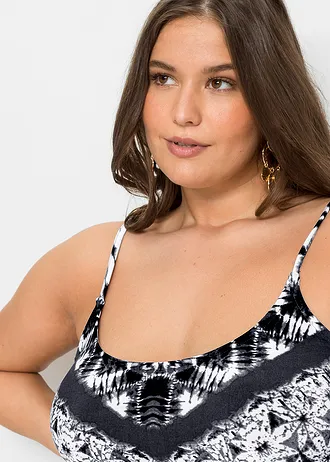 Robe longue imprimée, Couleur: noir-blanc imprimé