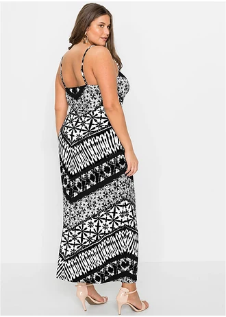 Robe longue imprimée, Couleur: noir-blanc imprimé