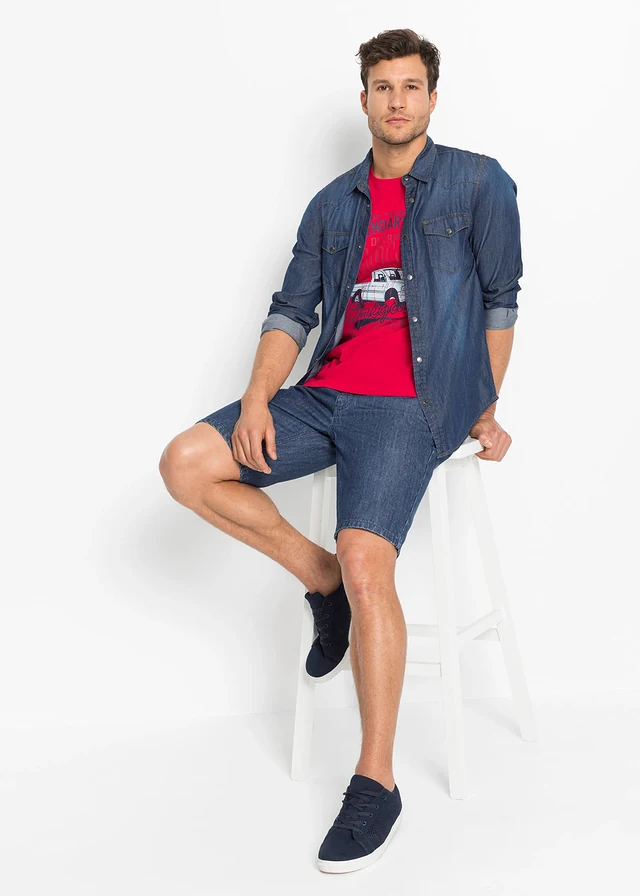 Tricou (set/3 buc.) • bleumarin + roşu + gri melanj imprimat • magazin bonprix