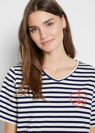 T-shirt van puur biologisch katoen • wit-donkerblauw gestreept • bonprix online shop