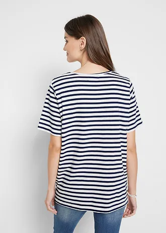 Tricou din bumbac organic 100% • alb-bleumarin cu dungi • magazin bonprix