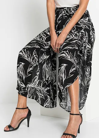 Broek van gestructureerde viscose • zwart-wit gebloemd • bonprix online shop
