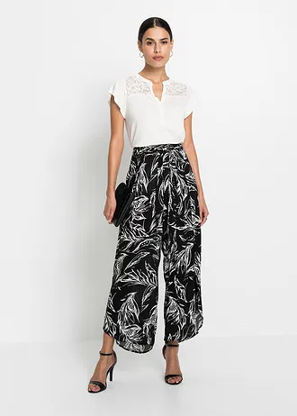 Pantalon en viscose texturée • noir-blanc floral • Boutique bonprix