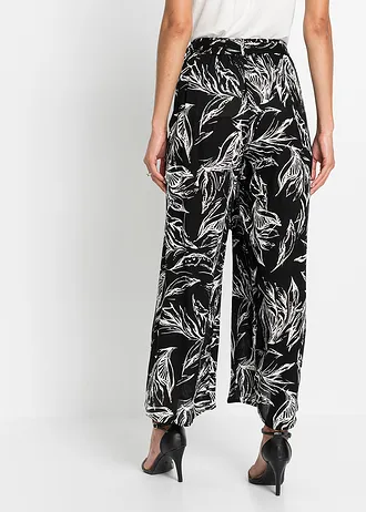 Broek van soepele viscose, Kleur: zwart-wit gebloemd