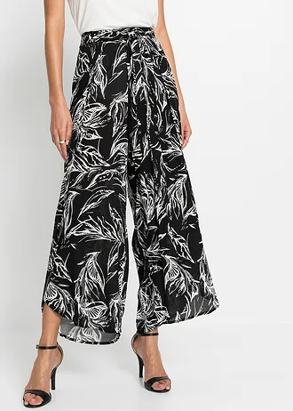 Broek van soepele viscose, Kleur: zwart-wit gebloemd