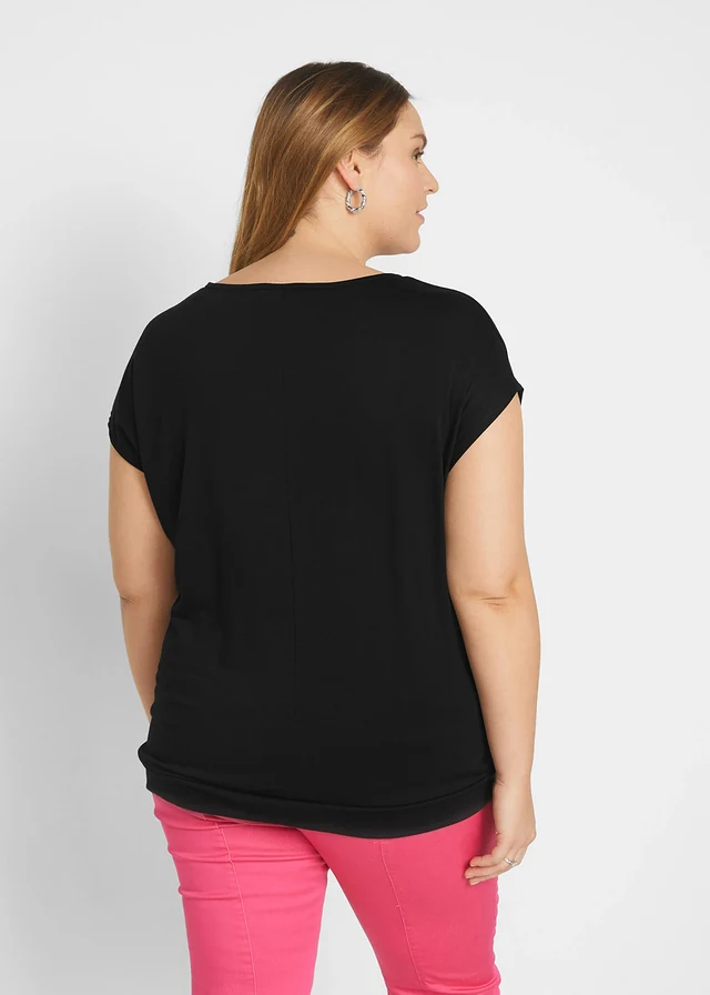 Shirt met ritssluiting, korte mouw, Kleur: zwart