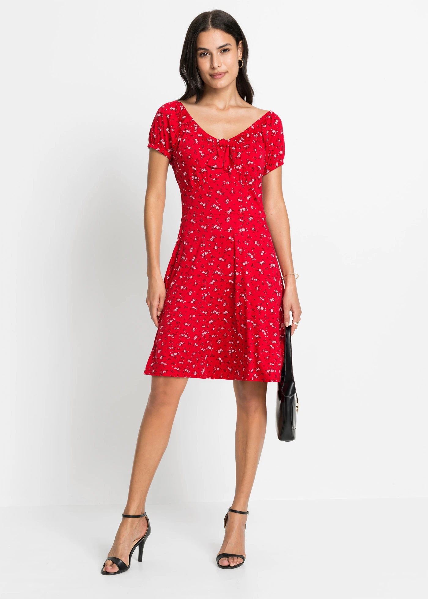 Sukienka z dżerseju z nadrukiem • czerwony w kwiaty • bonprix obchod