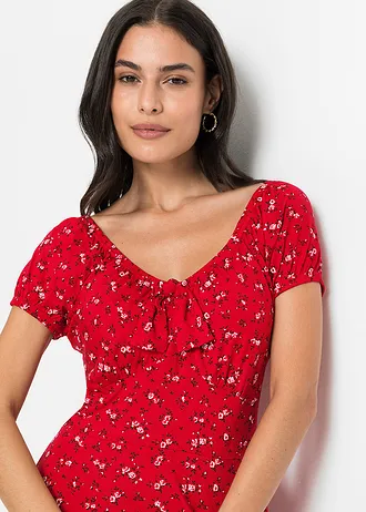 Sukienka z dżerseju z nadrukiem • czerwony w kwiaty • bonprix obchod