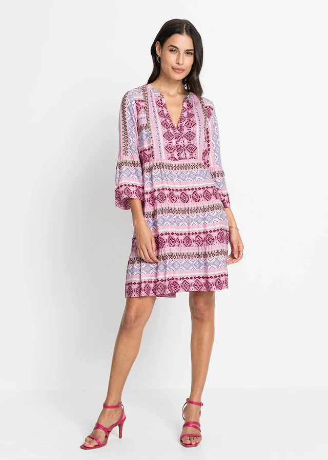 Robe-tunique en viscose fluide • rose/blanc/mauve imprimé • product-page.page-title-suffix