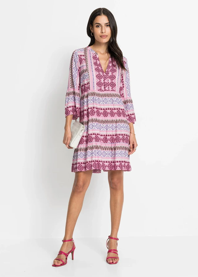 Robe-tunique en viscose fluide • rose/blanc/mauve imprimé • product-page.page-title-suffix