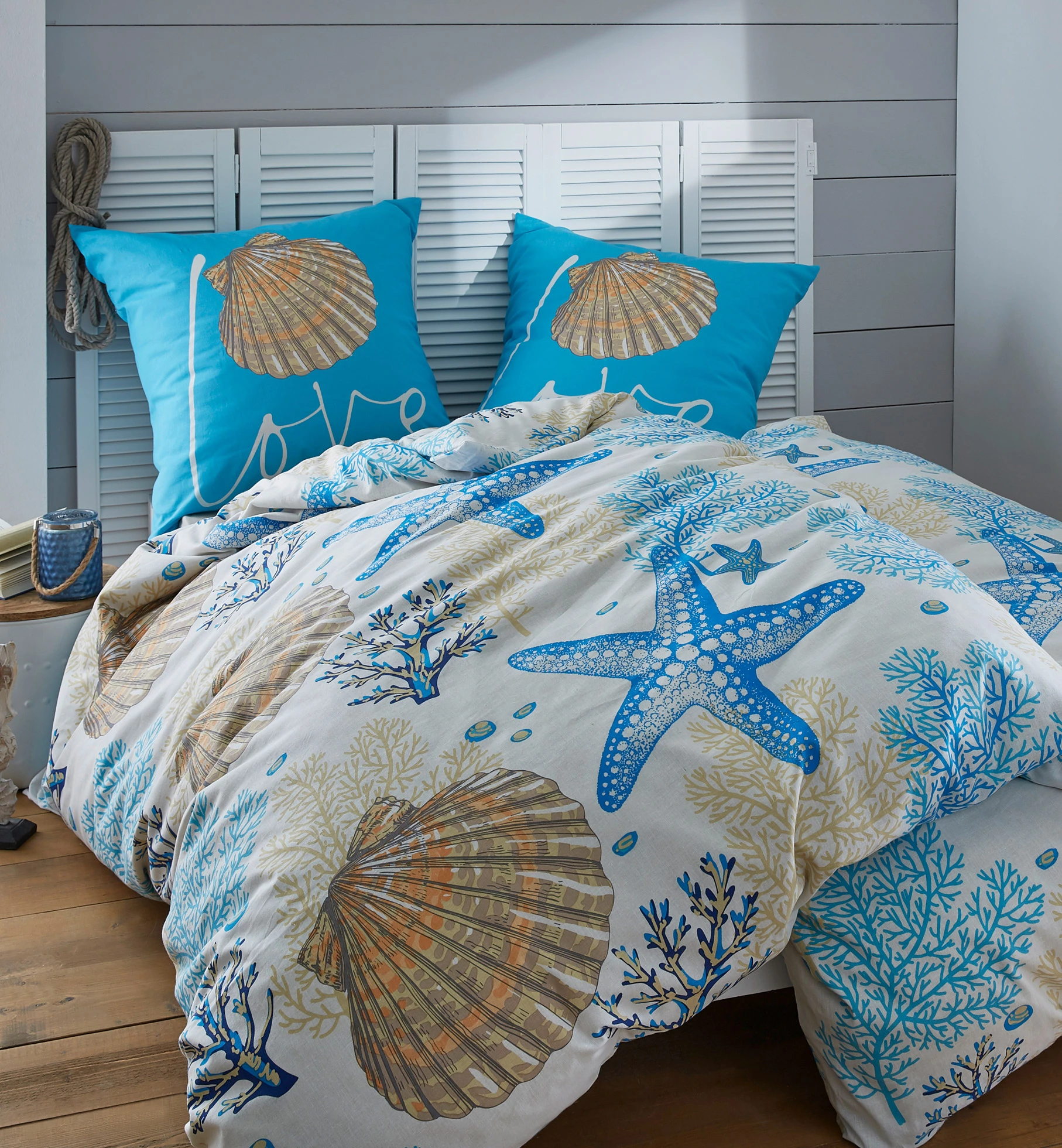 Parure de lit en linon • bleu / blanc • Boutique bonprix