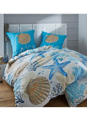 Parure de lit en linon • bleu / blanc • Boutique bonprix