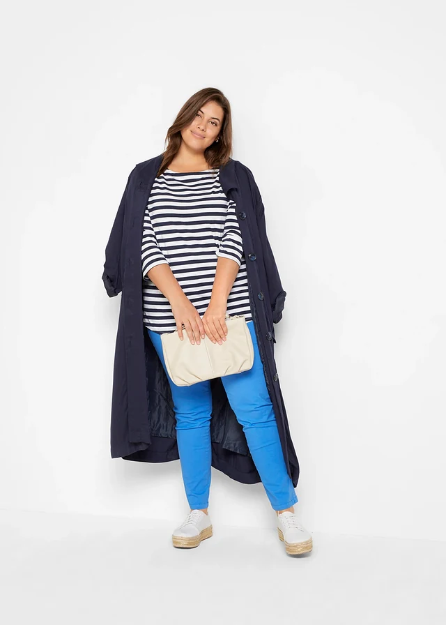 Shirt met 3/4 mouwen en boothals, Kleur: wit-donkerblauw gestreept