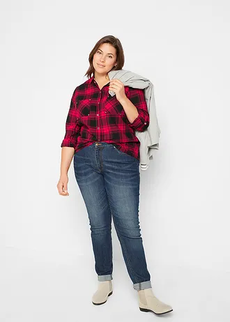 Geruite overhemblouse van katoen, Kleur: rood-zwart geruit