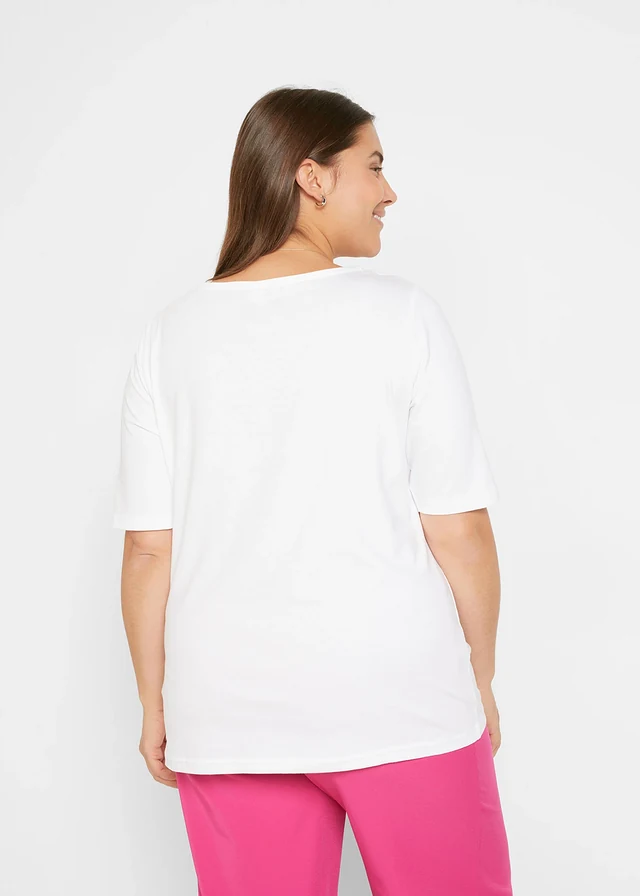 Shirt met boothals, halflange mouw, Kleur: wit