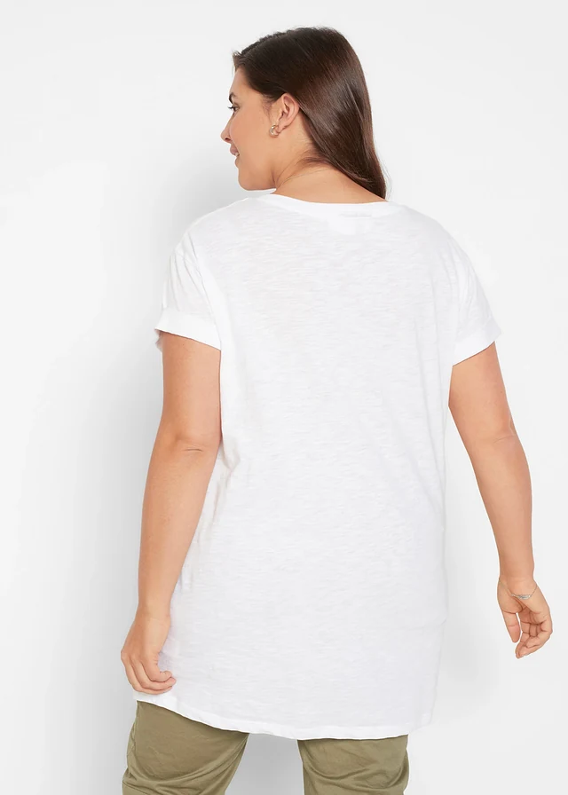 T-shirt long 100% coton, Couleur: blanc