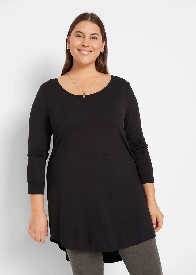 T-shirt viscose long, manches longues, Couleur: noir