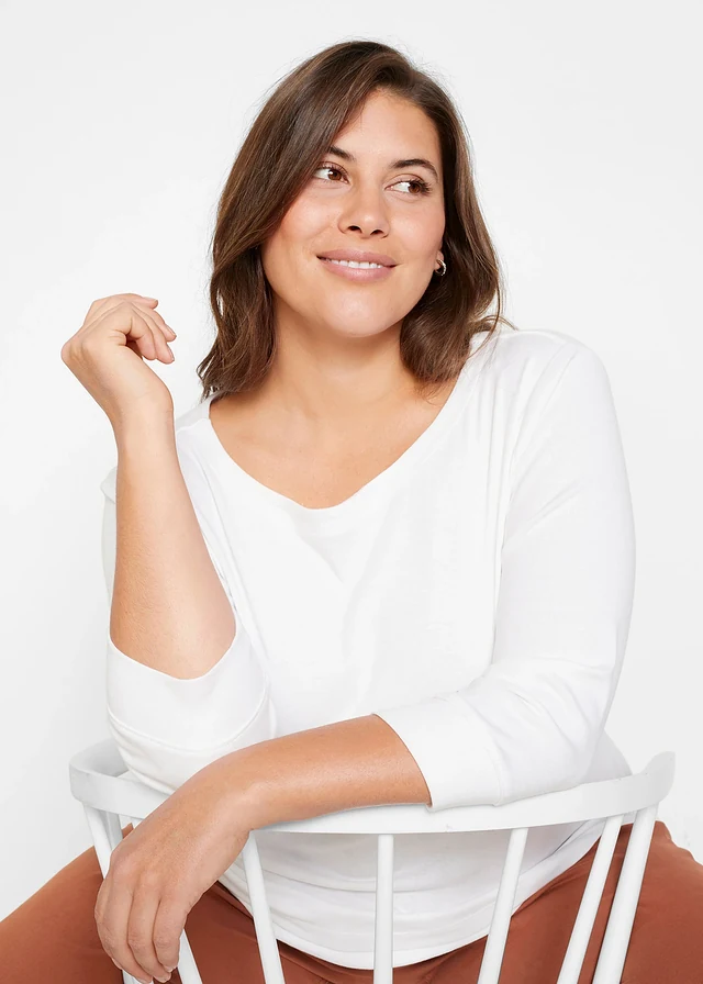 T-shirt manches longues 100% coton, Couleur: blanc