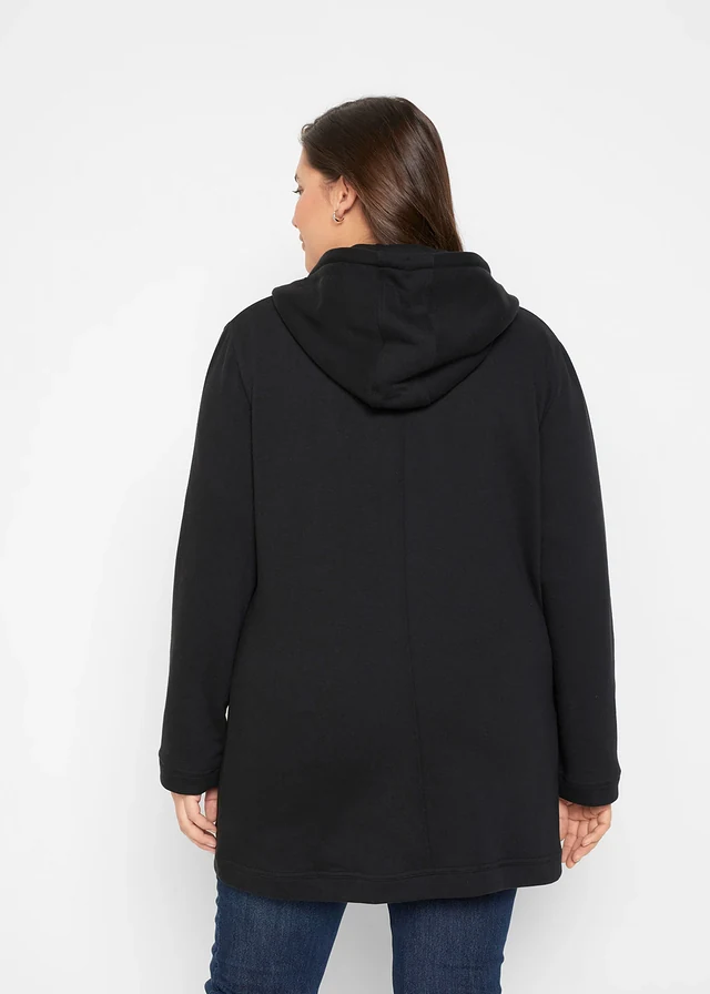 Long sweat zippé avec poches zippées, Couleur: noir