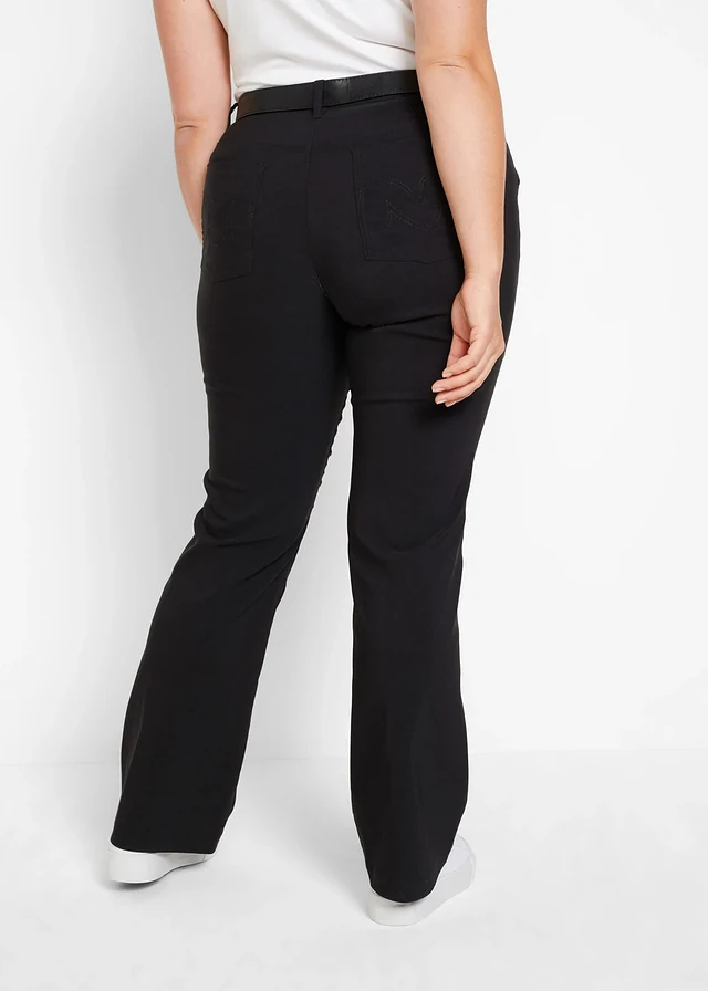 Bengaline stretch broek, bootcut, Kleur: zwart