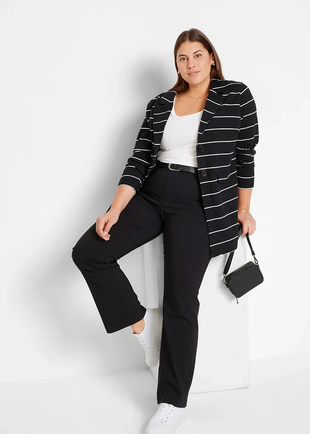 Bengaline stretch broek, bootcut, Kleur: zwart