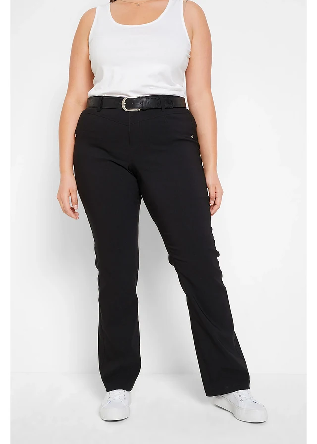 Bengaline stretch broek, bootcut, Kleur: zwart