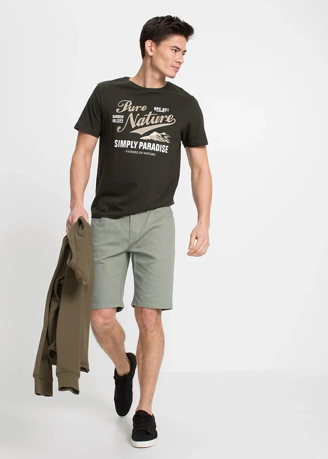 Regular fit stretch bermuda (set van 2), Kleur: beige+rookolijfgroen