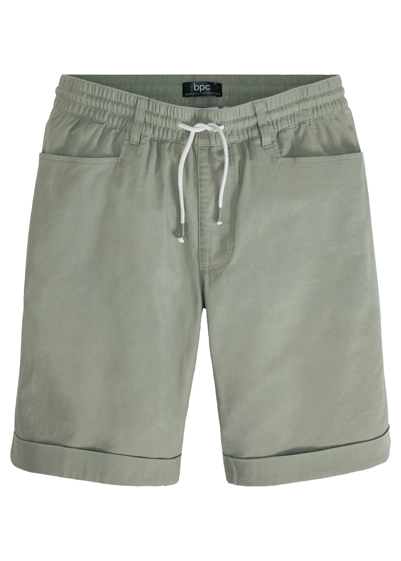 Bermuda à taille élastiquée en lin mélangé, Regular • gris vert • Boutique bonprix