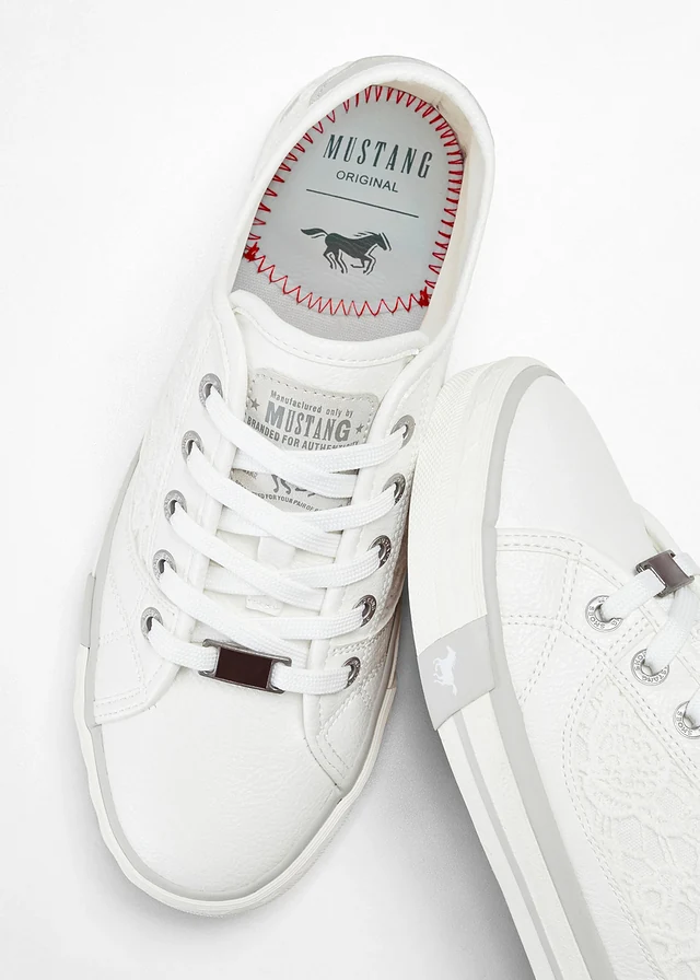 Sneakers met kant van Mustang, Kleur: wit
