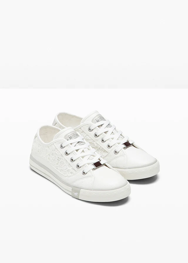 Sneakers met kant van Mustang, Kleur: wit