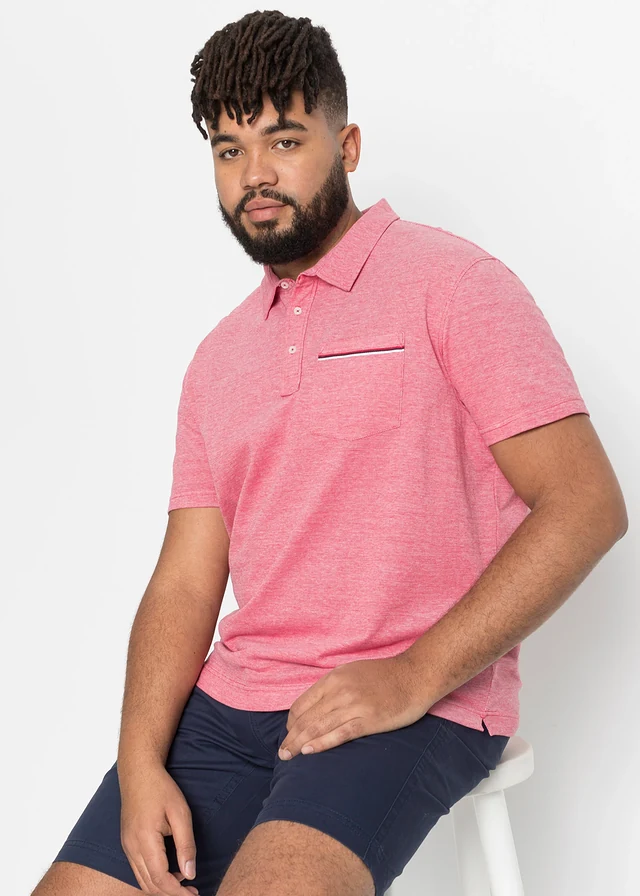 Piqué poloshirt van puur katoen (set van 2), Kleur: rood+azuurblauw gemêleerd