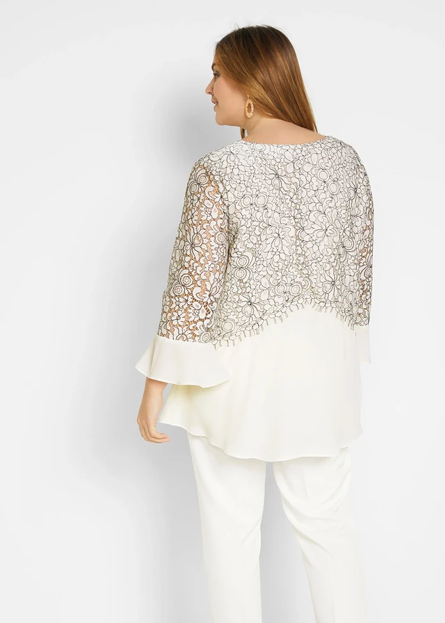 Kanten tuniek, Kleur: wolwit/ rookgrijs gebloemd
