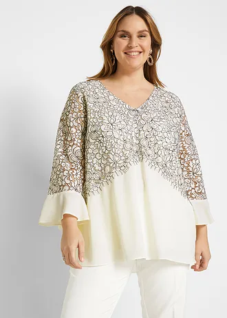 Kanten tuniek, Kleur: wolwit/ rookgrijs gebloemd