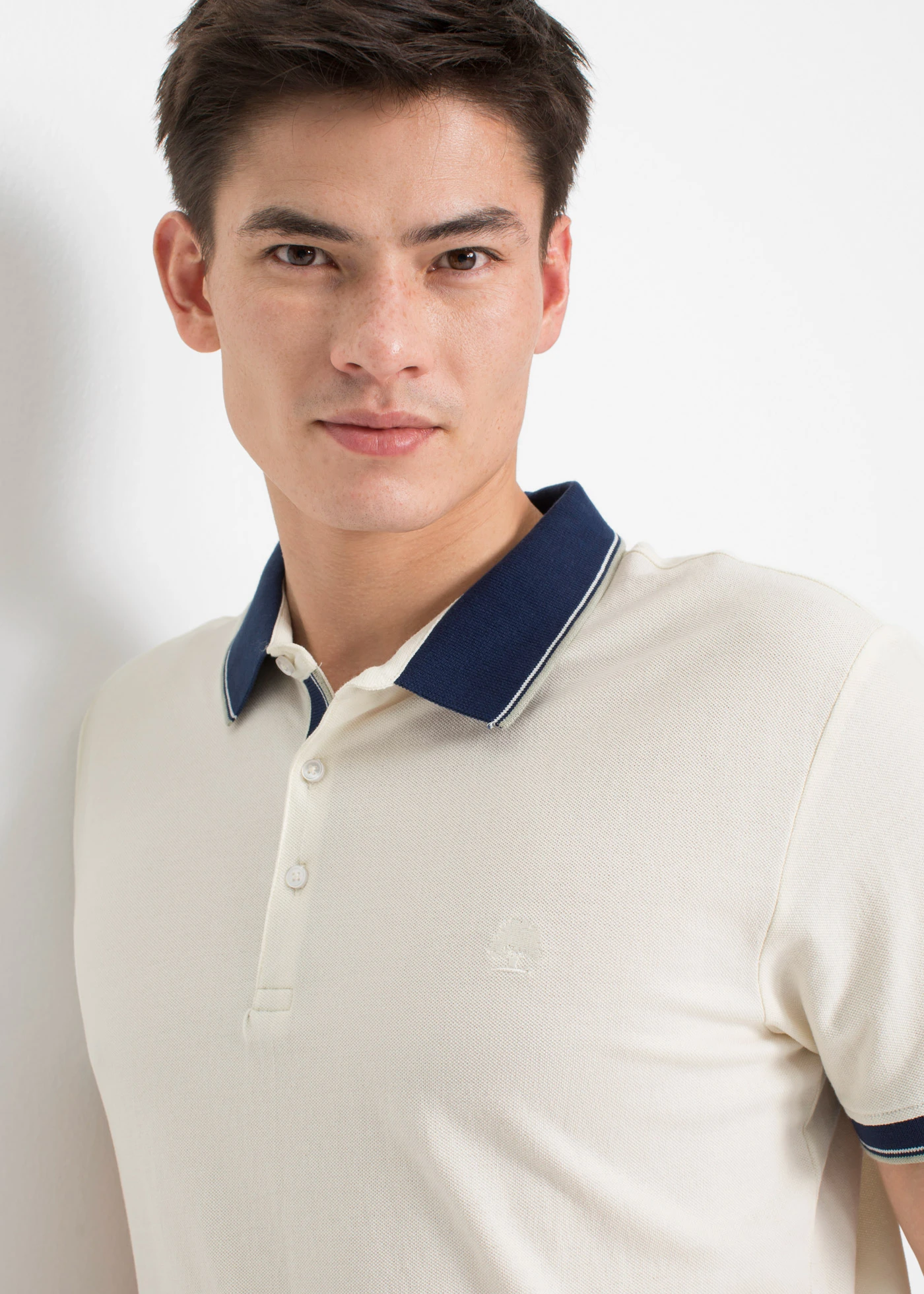 Lot de 3 polos • crème + bleu profond + gris vert • Boutique bonprix