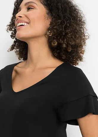 Robe en jersey viscose à volants • noir • Boutique bonprix