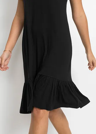 Robe en jersey viscose à volants • noir • Boutique bonprix