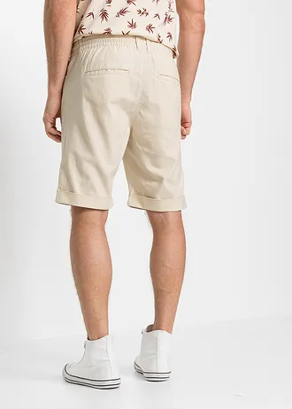 Bermuda à taille élastiquée en lin mélangé, regular, Couleur: beige sable