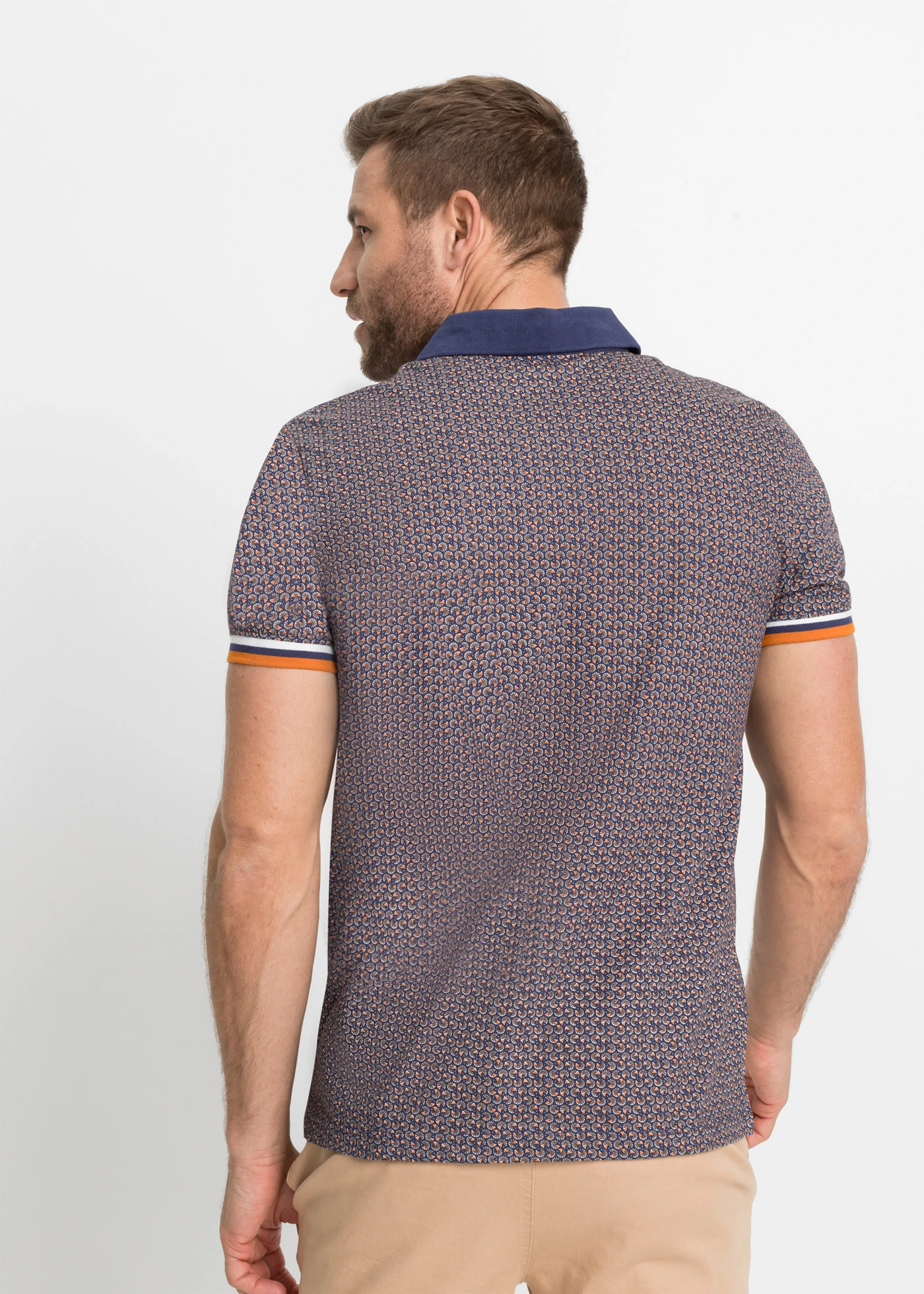 Koszulka polo z dżerseju z czystej bawełny organicznej, krótki rękaw • niebieski w graficzny wzór • sklep bonprix