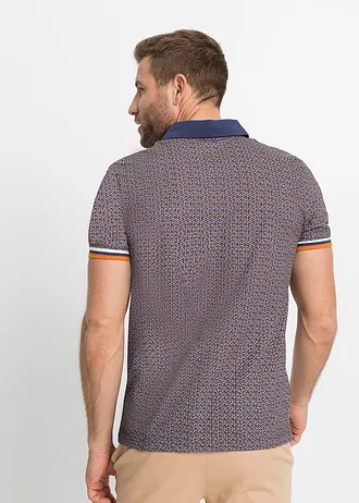 Koszulka polo z dżerseju z czystej bawełny organicznej, krótki rękaw • niebieski w graficzny wzór • sklep bonprix