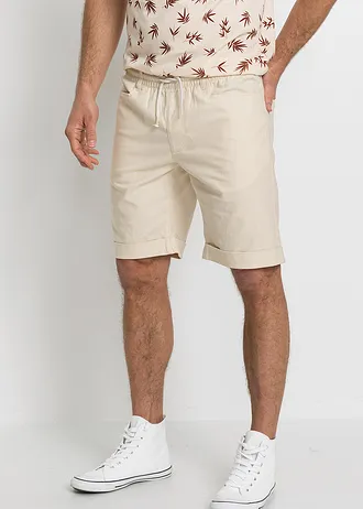 Bermuda à taille élastiquée en lin mélangé, regular, Couleur: beige sable